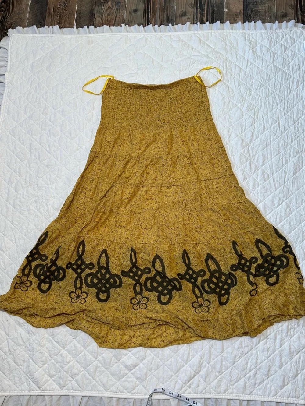 Free People Strapless Smocked Maxi Dress in Warm Brown with Dark Hem Motif - Picture 5 of 7
